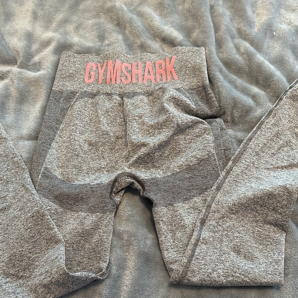 Gymshark Heather Gray Leggings with Pink Accents